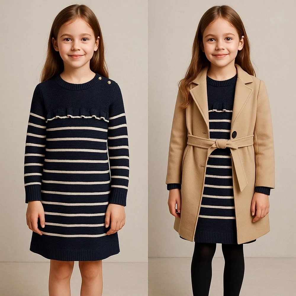 🌟 Gap Kids Navy and White Striped Sweater Dress 🌟